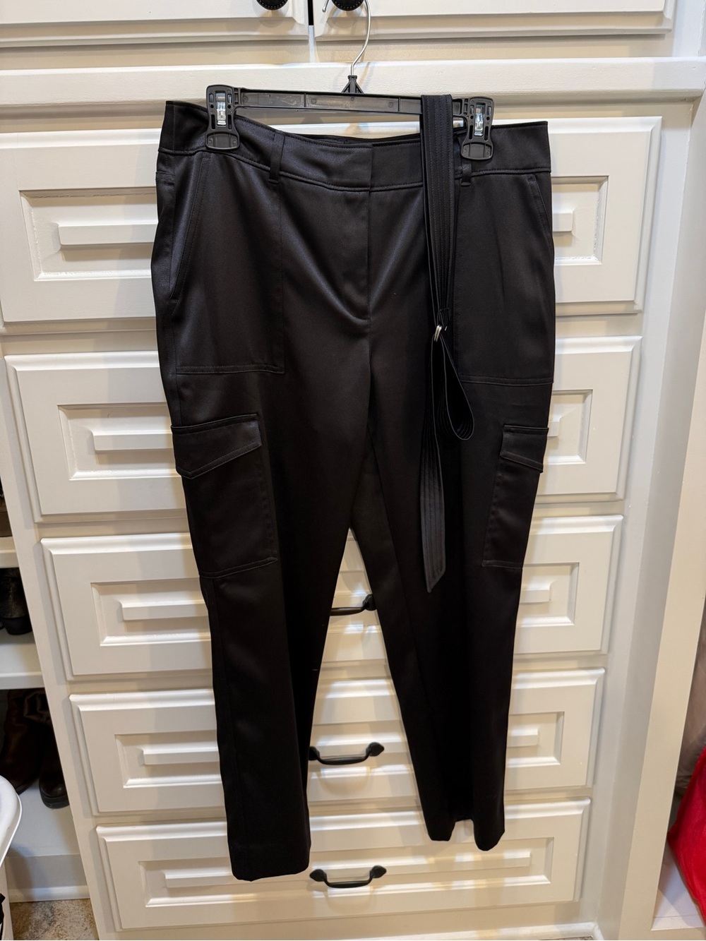 Chico's Black Dressy Satin Straight-Leg Cargo Pants